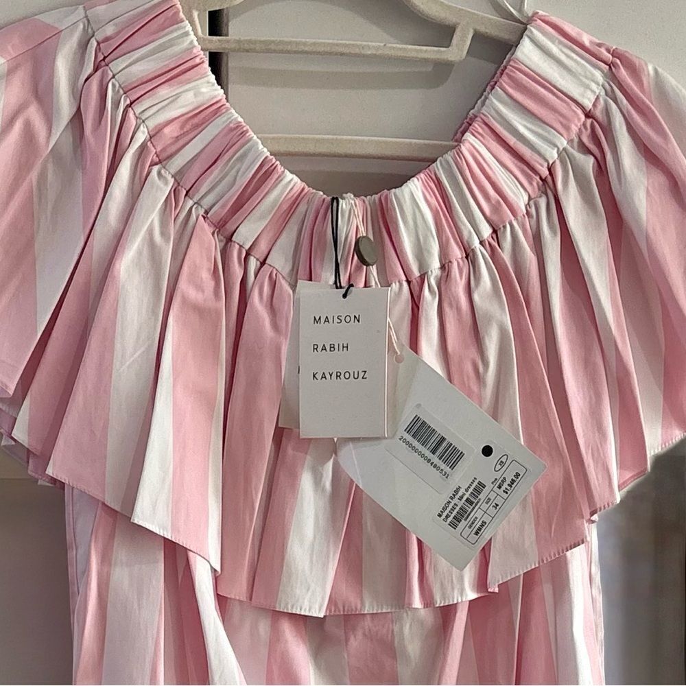 Maison Rabih Kayrouz LIGHT PINK striped off-shoulder dress $1946 - Picture 4 of 4